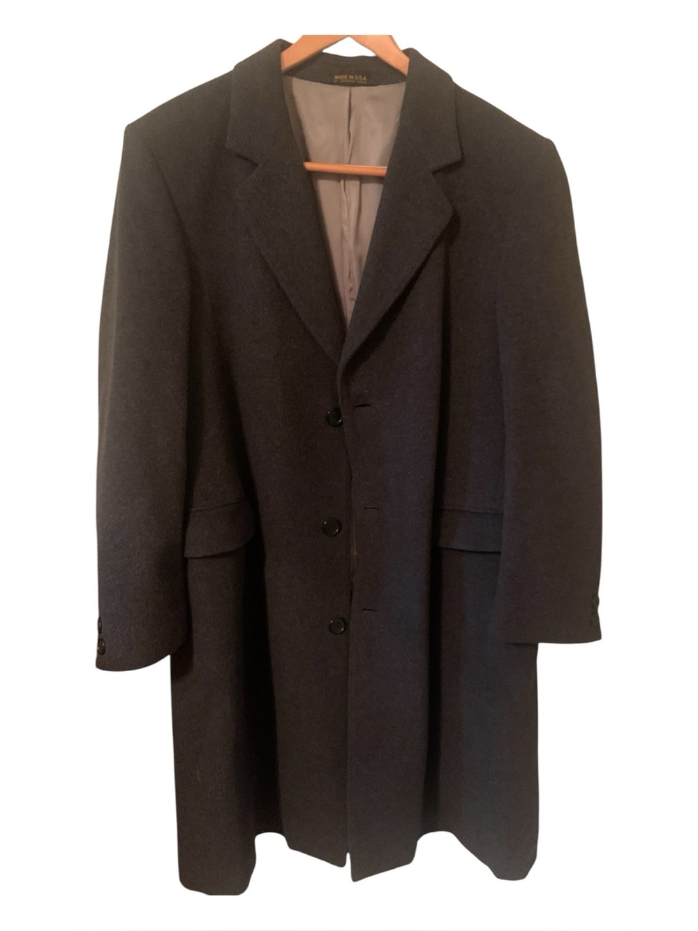 Men's Classic Dark Pea Coat made in USA Overcoat - Wool Blend 42R